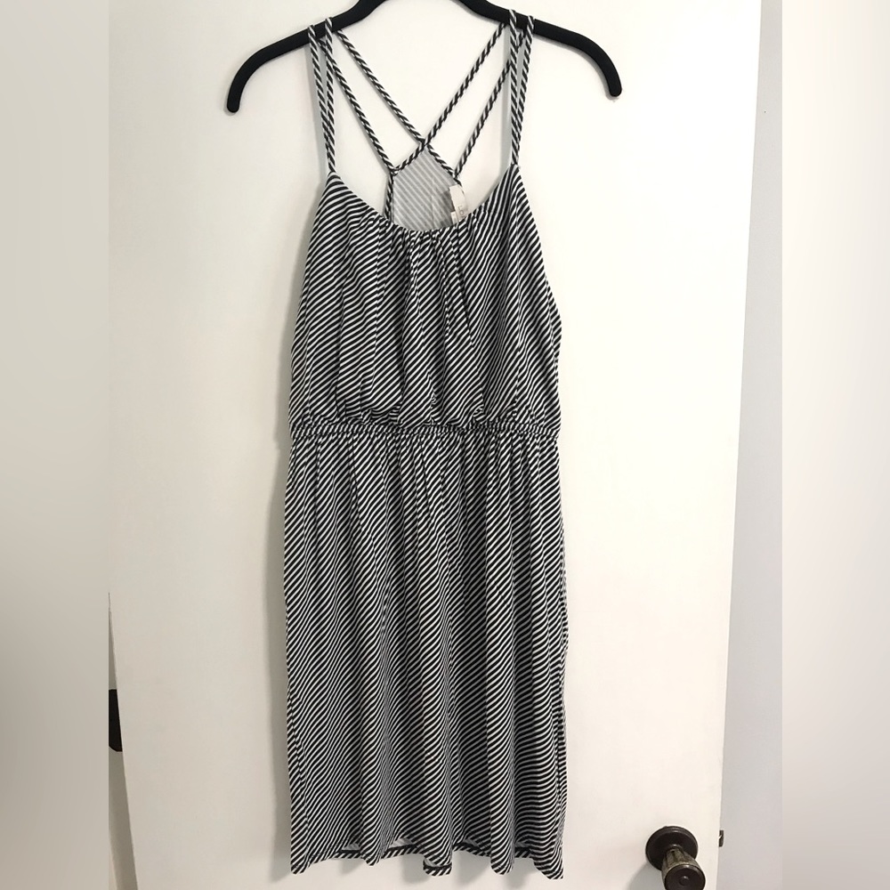 Ann Taylor Loft Navy Blue Striped Summer Dress Size S